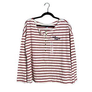 NWOT Old Navy Love You More Embroidered Stripe Boxy Top Long Sleeve Nautical XXL